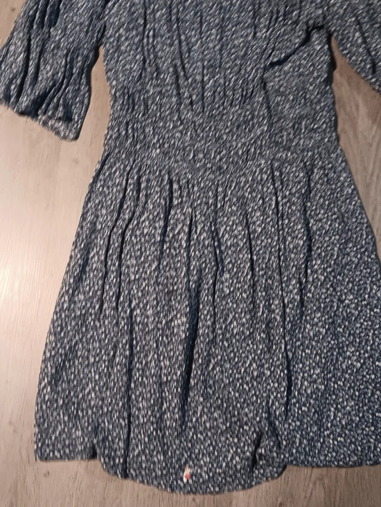 Blue Floral Midi Dress with Smocked Waist - Picture 5 of 8